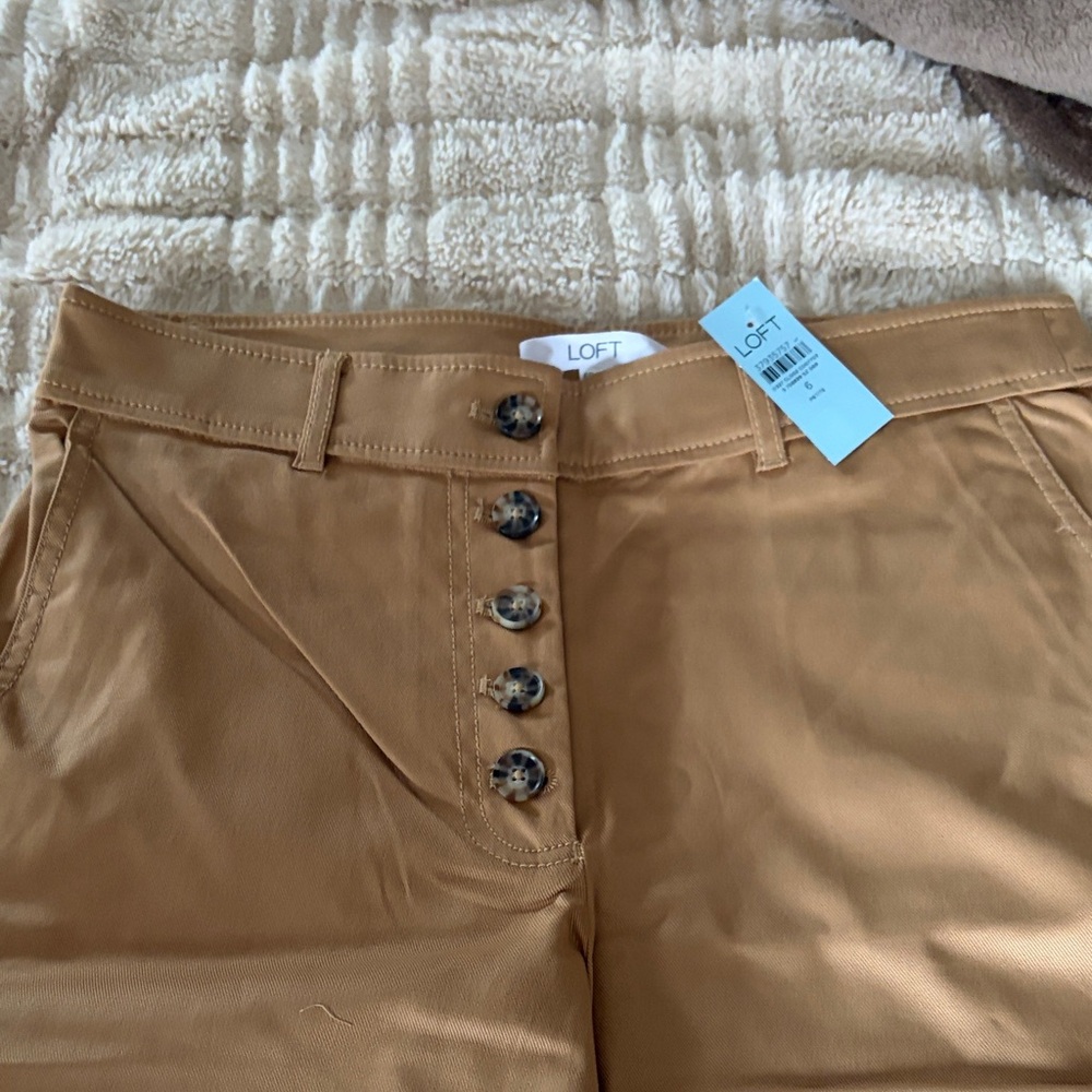 LOFT Button-Front High Waist Pants in Camel Brown